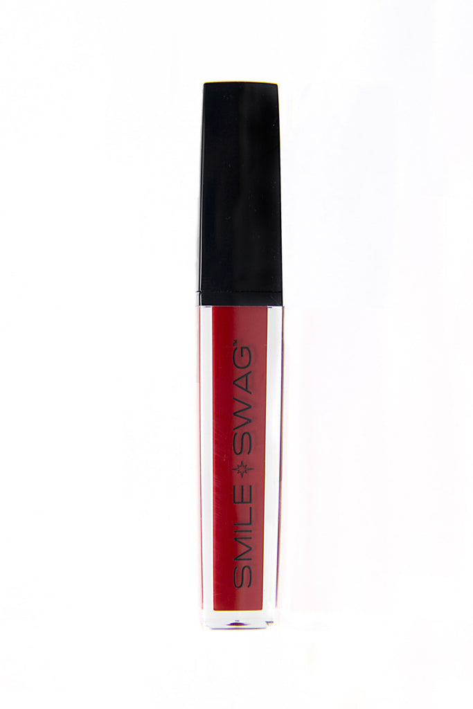 Blue based dark red liquid matte lipstick by SmileSwag